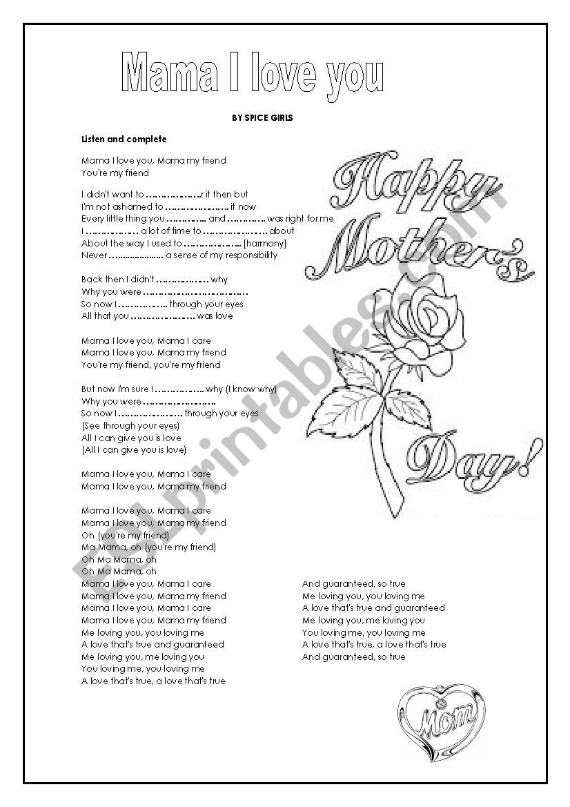 Mother`s day worksheet
